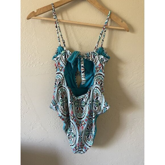 Becca Mosaic Print One-Piece Cutout Front Swimsuit Size Medium MSRP $138 - Picture 4 of 11
